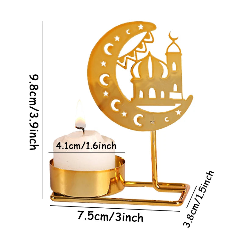 Ramadan  Candlestick Decoration Metal Moon Star Candle Holder Gold