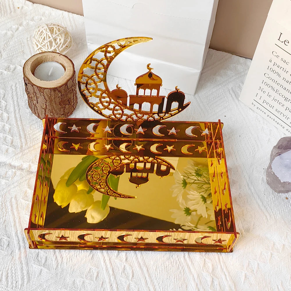 Eid Mubarak 
Dessert Tray Ramadan Moon Star Plate Tray For  Food Fruit Storage Tableware