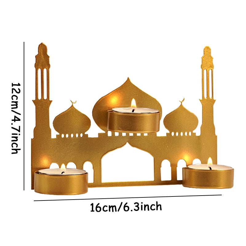 Ramadan  Candlestick Decoration Metal Moon Star Candle Holder Gold