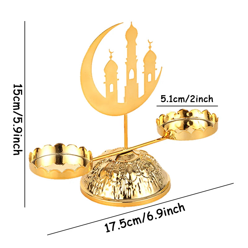 Ramadan  Candlestick Decoration Metal Moon Star Candle Holder Gold