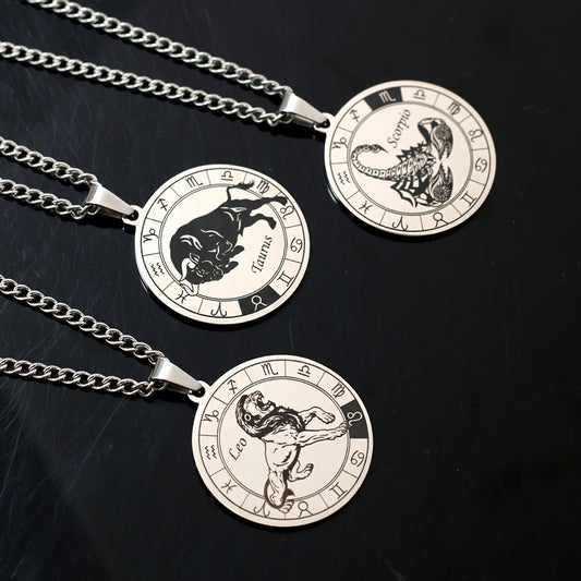 Necklace 12 Constellation Coin Pendant Necklace For Men Jewelry