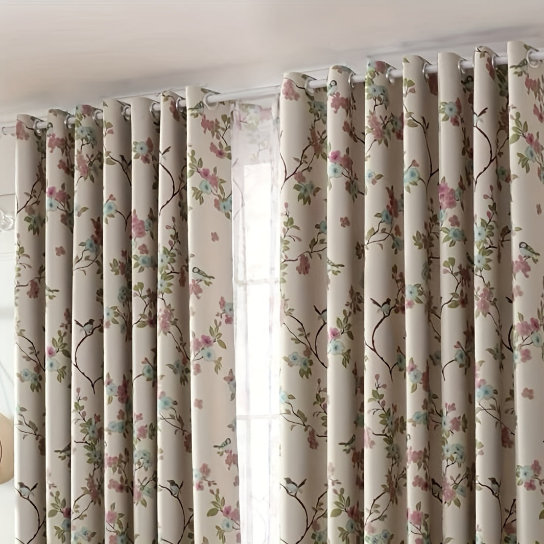 1pc Small Floral Print Blackout Curtain Grommet Top Curtain For Living Room Office Home Decor