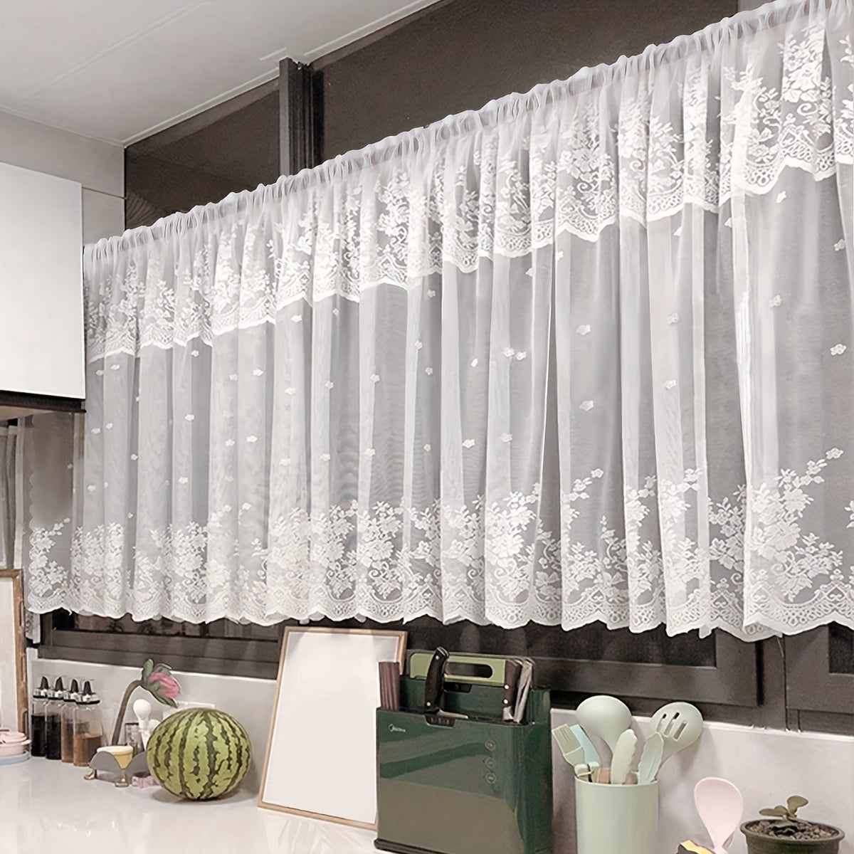 1pc Charming White Floral Lace Curtain