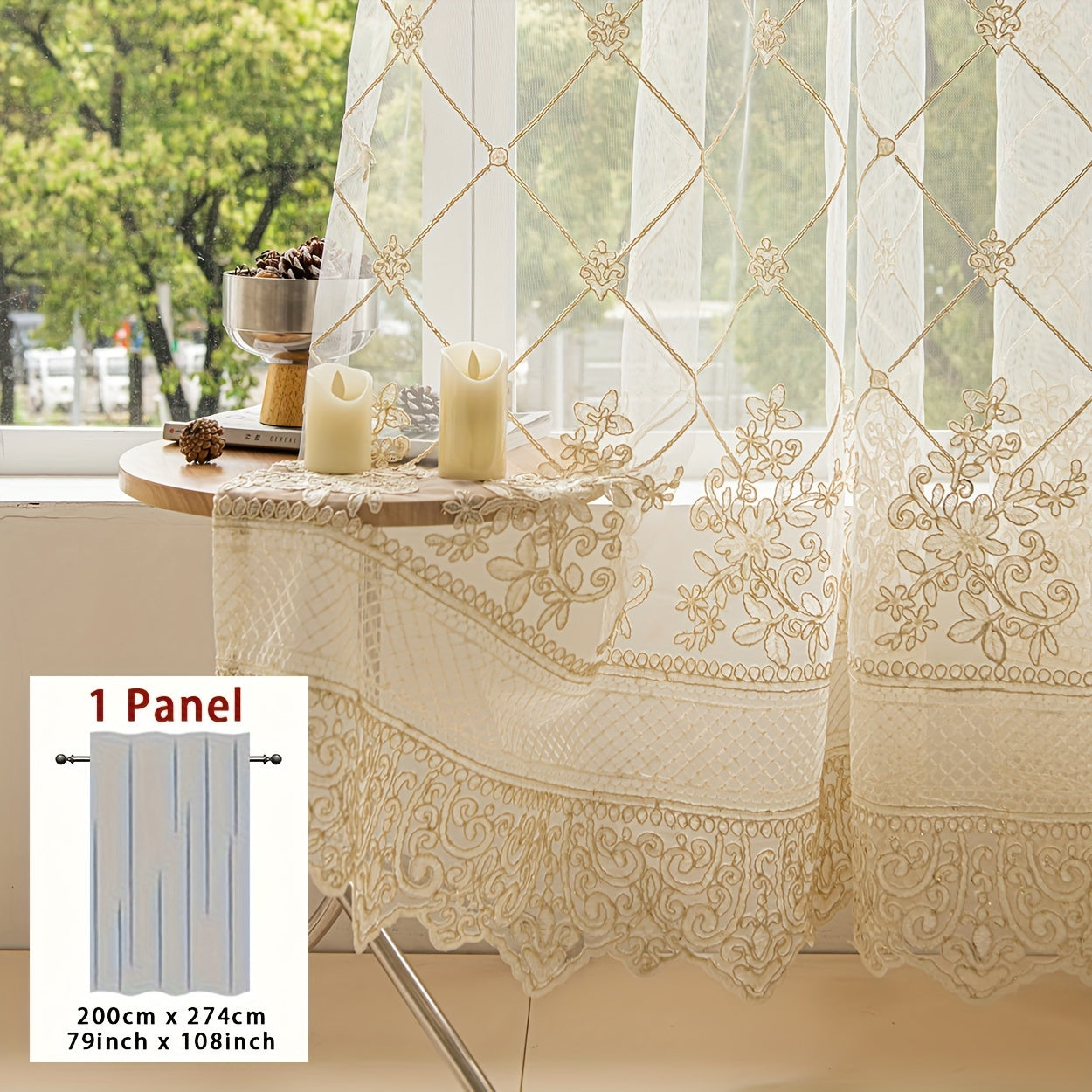 1PC French Grid Lace White Transparent Window Sheer, Rod Pocket Hook Multiple Hanging Ways