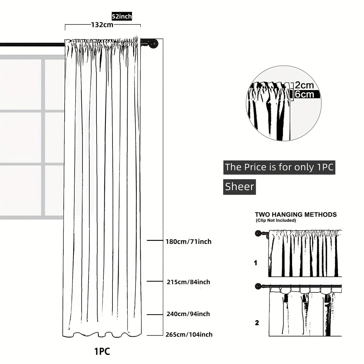 1pc Modern Embroidered Sheer Curtain Panel, 100% Polyester