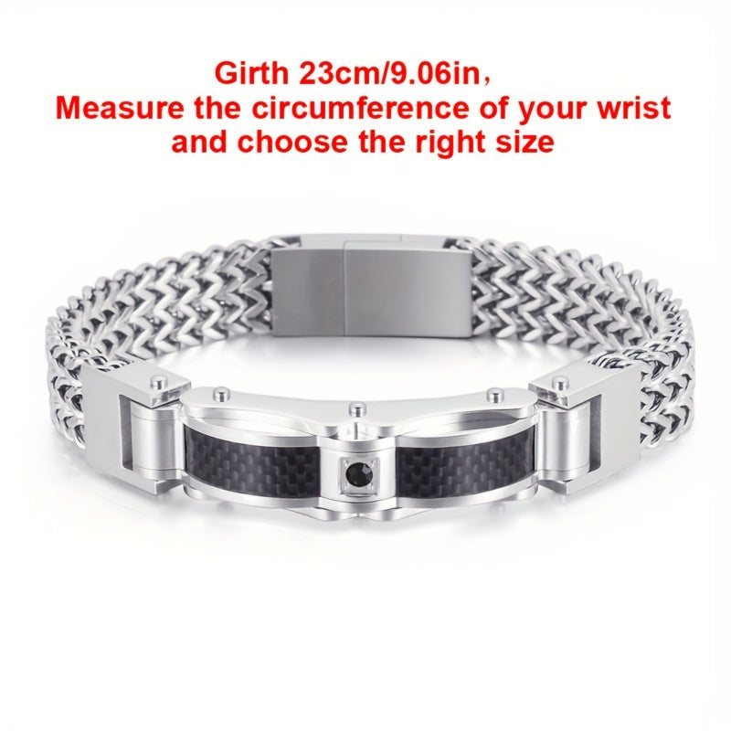 Men'S Bracelet, Titanium Steel, Synthetic Faux Gemstone Inlay