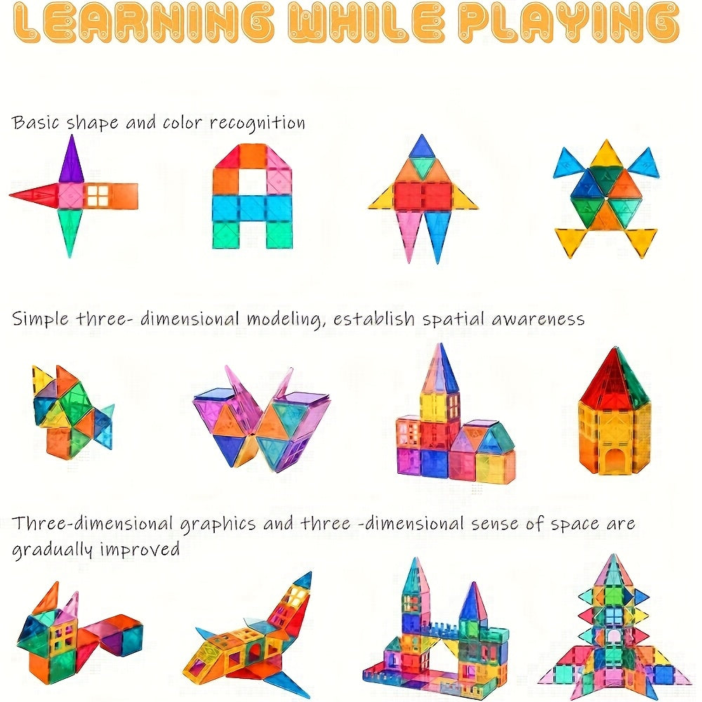 Magnetic Tiles, 121/64pcs Magnetic Toys, Colorful Children's Magnetic Building Blocks form 3 - 6 Years Old