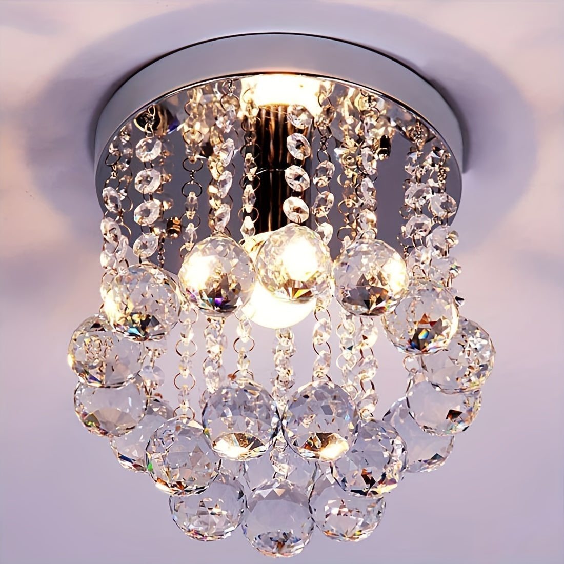 Modern Crystal Chandelier, 19.94cm Semi Flush Mount Ceiling Light