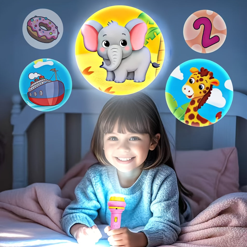 56 Pattern Flashlight Projector Before Bed Fun Puzzle Toy Dinosaur Animal Ocean Insect Multi-Digit Alphabet Food Fruit